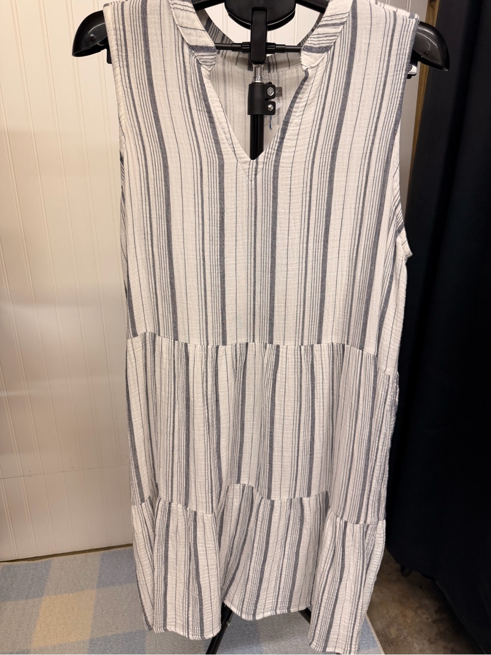 Falls Creek White and Navy Striped Sleeveless Tiered Dress